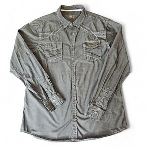 BKE Standard Mens XL Shirt Long Sleeve Gray Thick White Contrast Stitch Western
